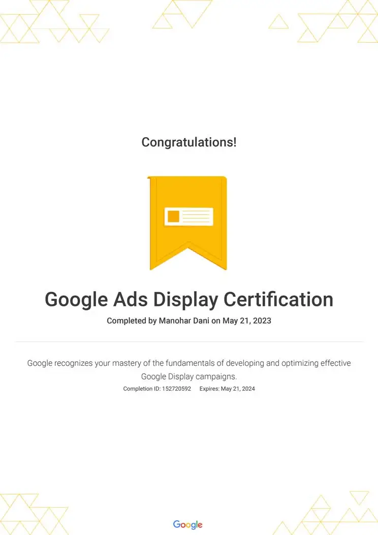 Google-Ads-Display-Certification-_-Google Dani manohar Google ads display certification from Google